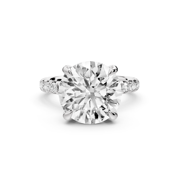 Elissa - 5ct platinum Round Classic Solitaire Engagement Ring with Shared-Prong Pavé Band