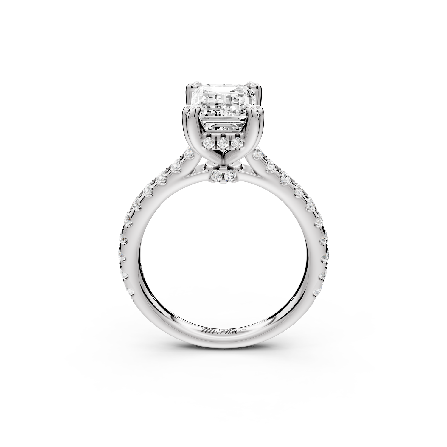Isabella - 2ct 14k white gold emerald hidden halo diamond bridge cathedral Pavé Engagement ring
