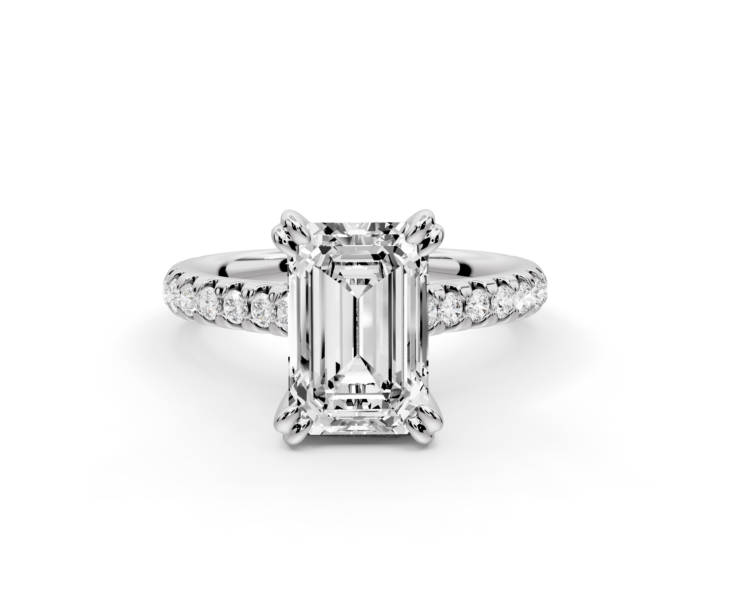 Isabella - 2ct 14k white gold emerald hidden halo diamond bridge cathedral Pavé Engagement ring