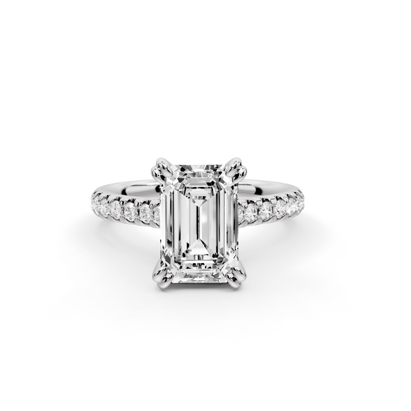 Isabella - 2ct 14k white gold emerald hidden halo diamond bridge cathedral Pavé Engagement ring