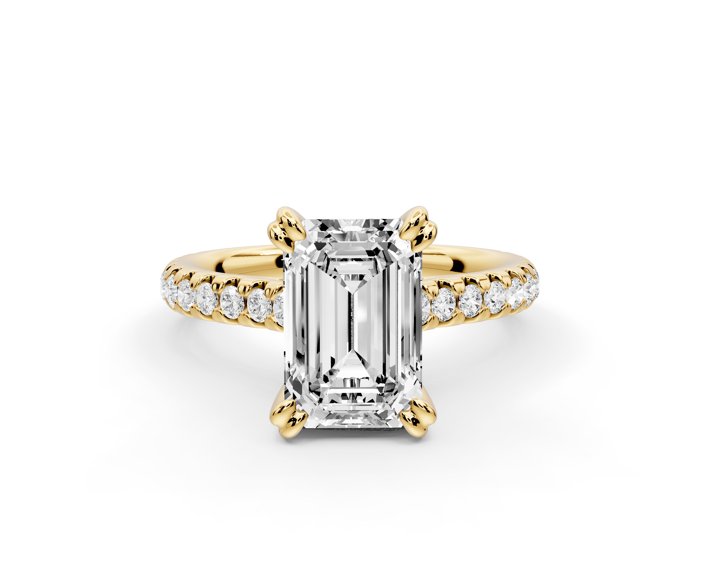 Isabella - 2ct 14k yellow gold emerald hidden halo diamond bridge cathedral Pavé Engagement ring