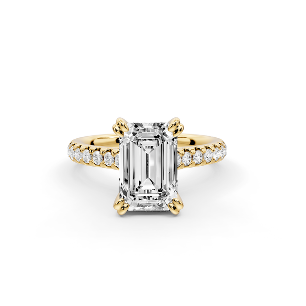 Isabella - 2ct 14k yellow gold emerald hidden halo diamond bridge cathedral Pavé Engagement ring