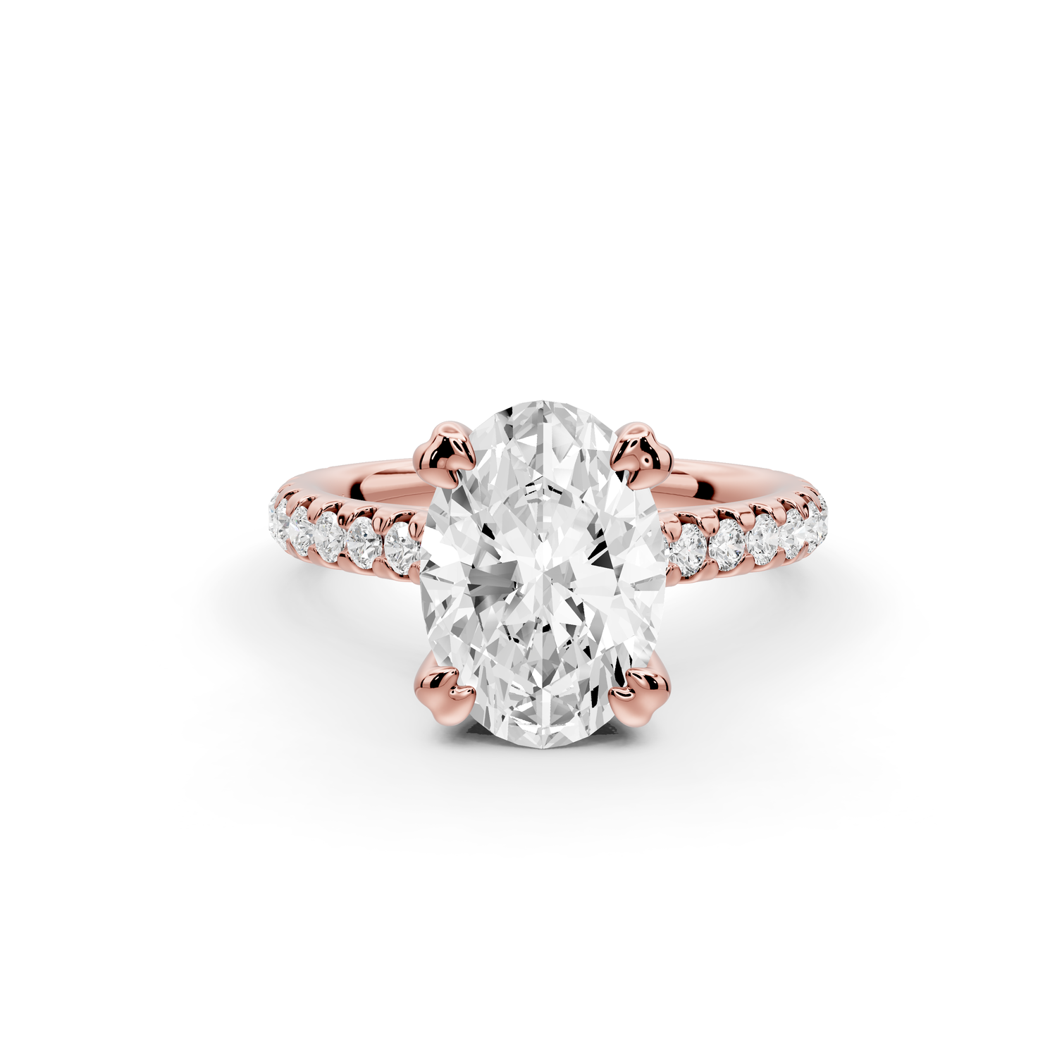 Isabella - 2ct 14k rose gold oval hidden halo diamond bridge cathedral Pavé Engagement ring