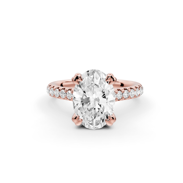 Isabella - 2ct 14k rose gold oval hidden halo diamond bridge cathedral Pavé Engagement ring