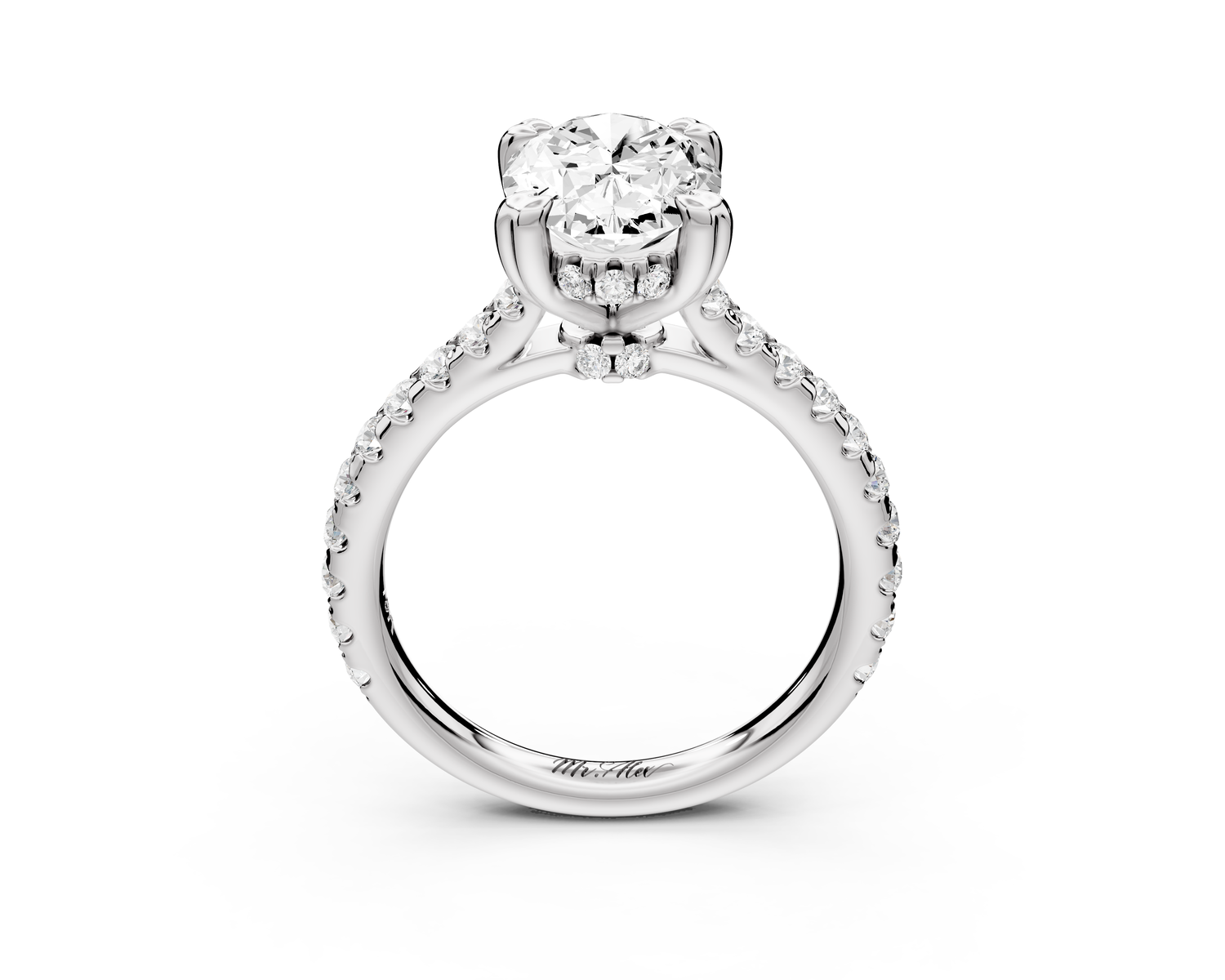 Isabella - 2ct 14k white gold oval hidden halo diamond bridge cathedral Pavé Engagement ring