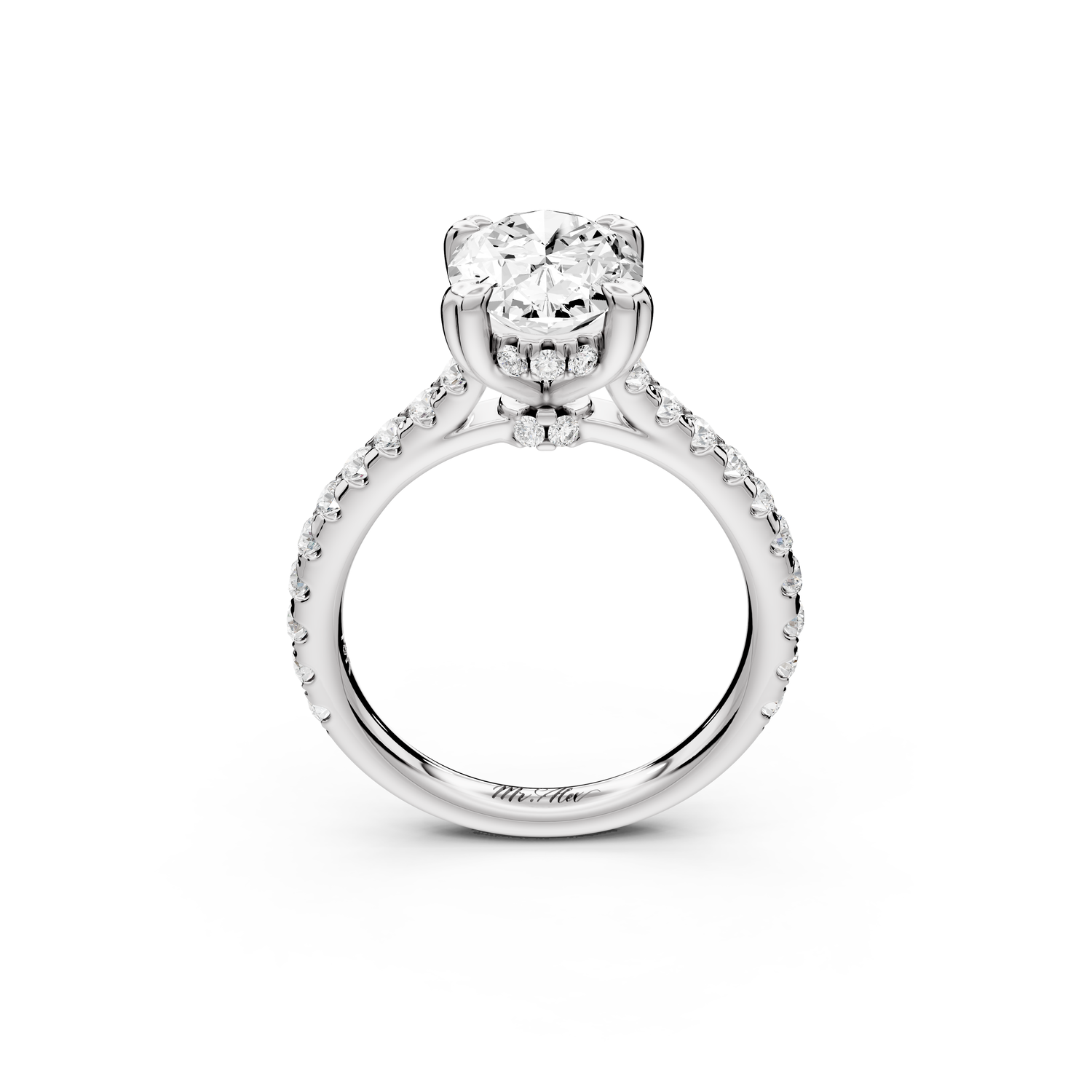 Isabella - 2ct 14k white gold oval hidden halo diamond bridge cathedral Pavé Engagement ring