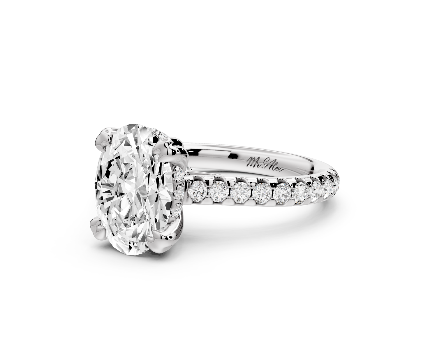 Isabella - 2ct 14k white gold oval hidden halo diamond bridge cathedral Pavé Engagement ring