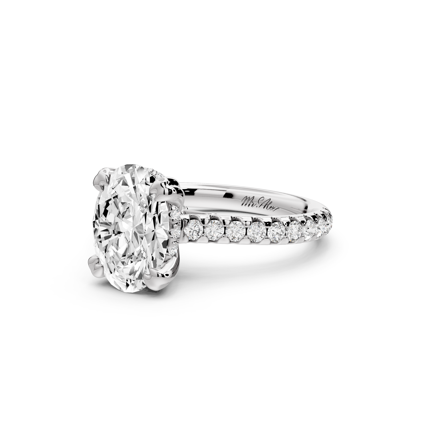 Isabella - 2ct 14k white gold oval hidden halo diamond bridge cathedral Pavé Engagement ring