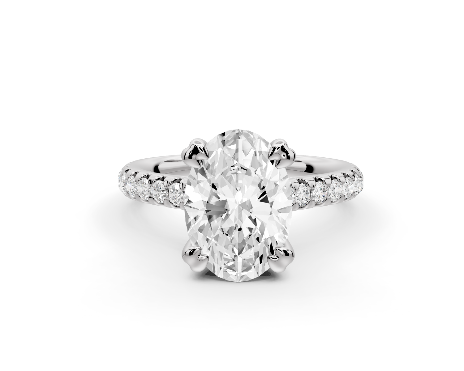 Isabella - 2ct 14k white gold oval hidden halo diamond bridge cathedral Pavé Engagement ring