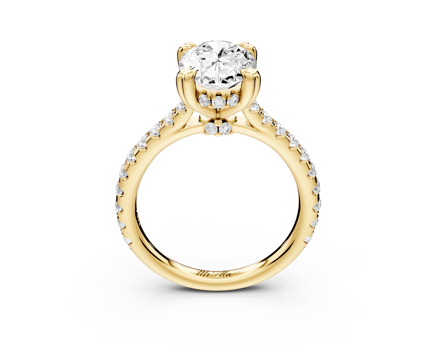 Isabella - 2ct 14k yellow gold oval hidden halo diamond bridge cathedral Pavé Engagement ring
