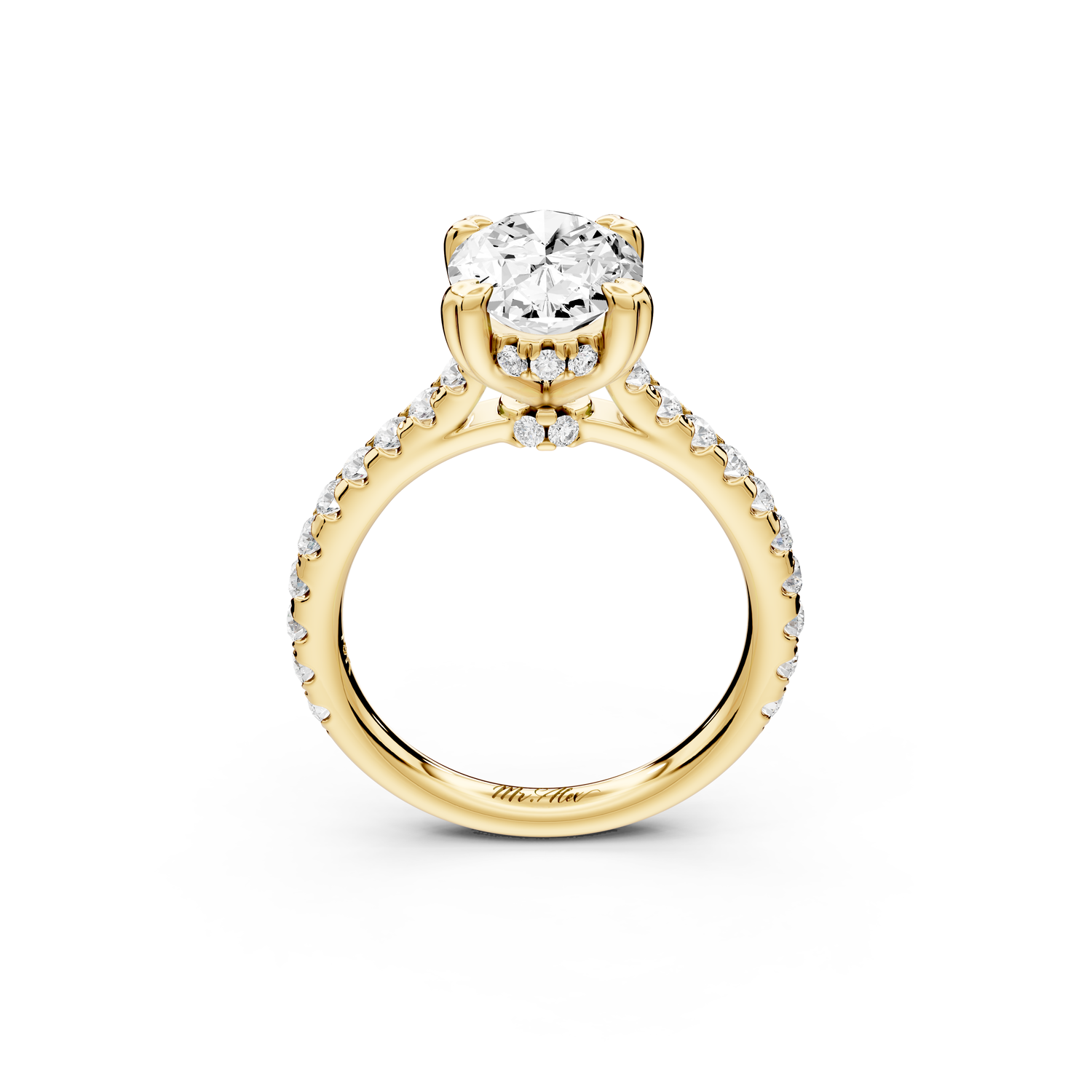 Isabella - 2ct 14k yellow gold oval hidden halo diamond bridge cathedral Pavé Engagement ring