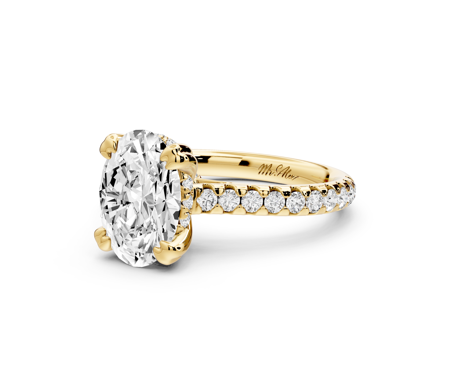 Isabella - 2ct 14k yellow gold oval hidden halo diamond bridge cathedral Pavé Engagement ring