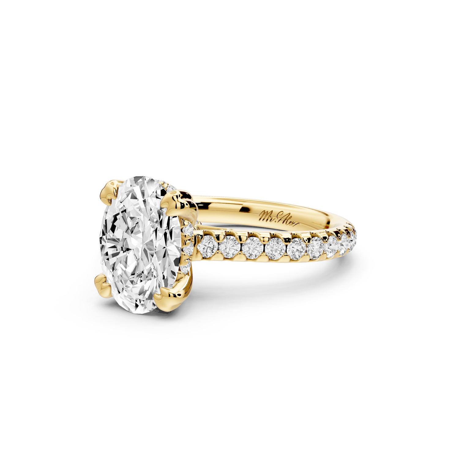Isabella - 2ct 14k yellow gold oval hidden halo diamond bridge cathedral Pavé Engagement ring