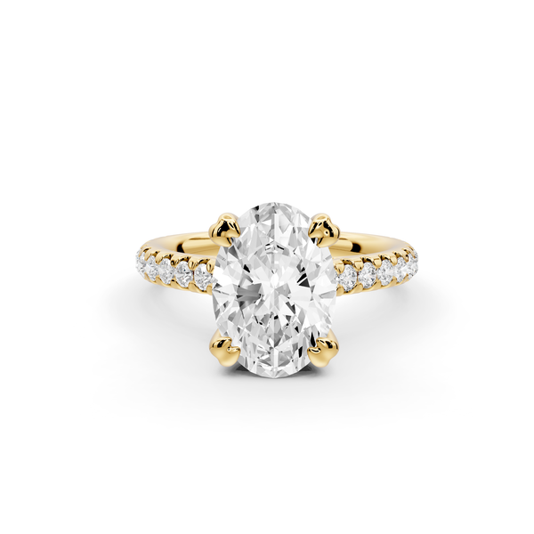 Isabella - 2ct 14k yellow gold oval hidden halo diamond bridge cathedral Pavé Engagement ring