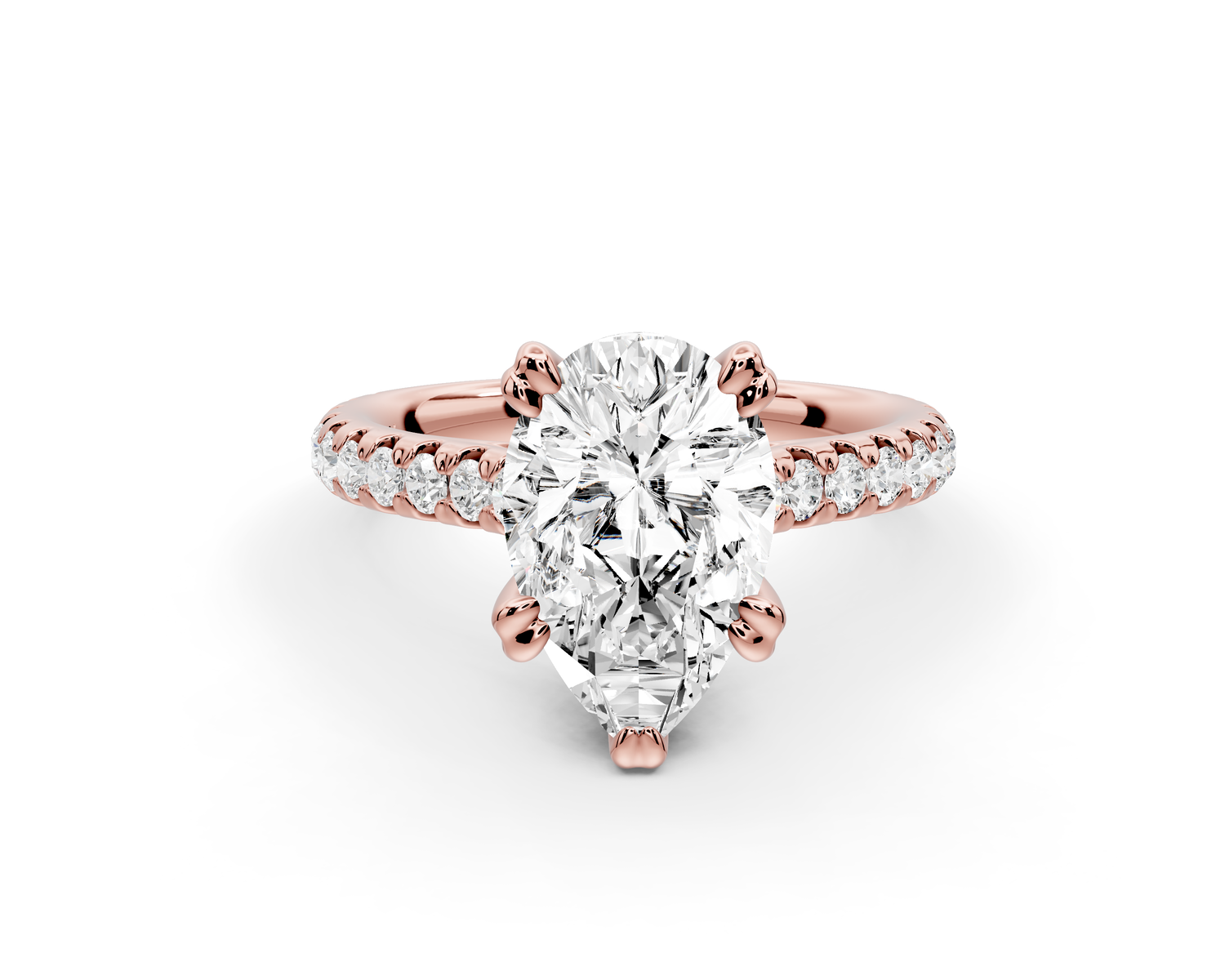 Isabella - 2ct 14k rose gold pear hidden halo diamond bridge cathedral Pavé Engagement ring