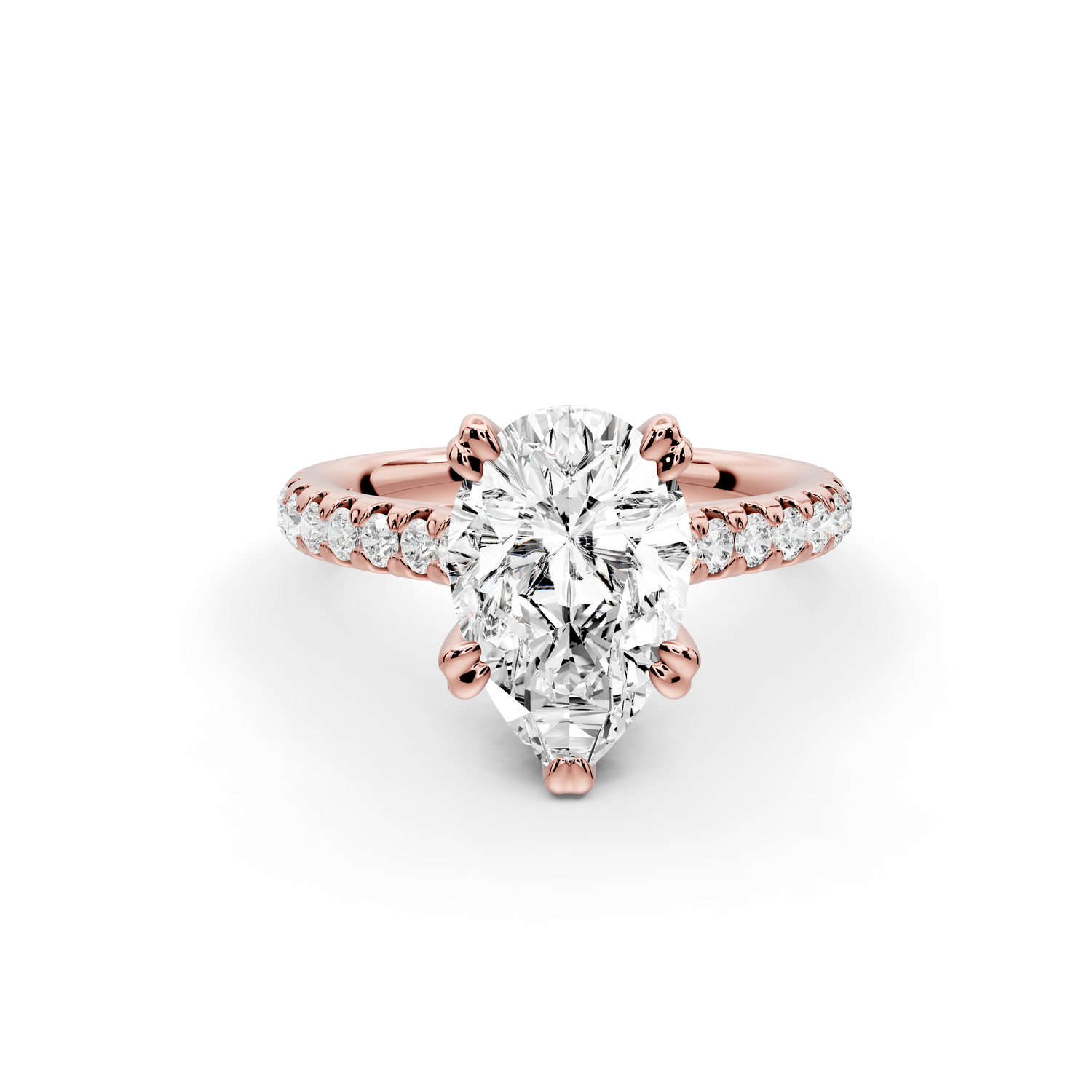 Isabella - 2ct 14k rose gold pear hidden halo diamond bridge cathedral Pavé Engagement ring