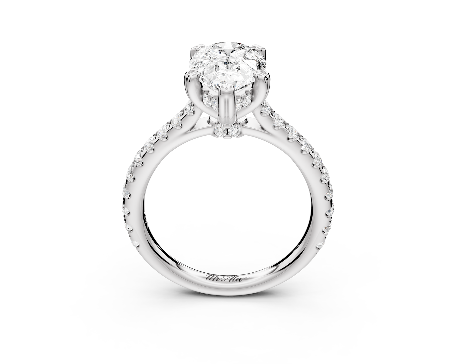 Isabella - 2ct 14k white gold pear hidden halo diamond bridge cathedral Pavé Engagement ring