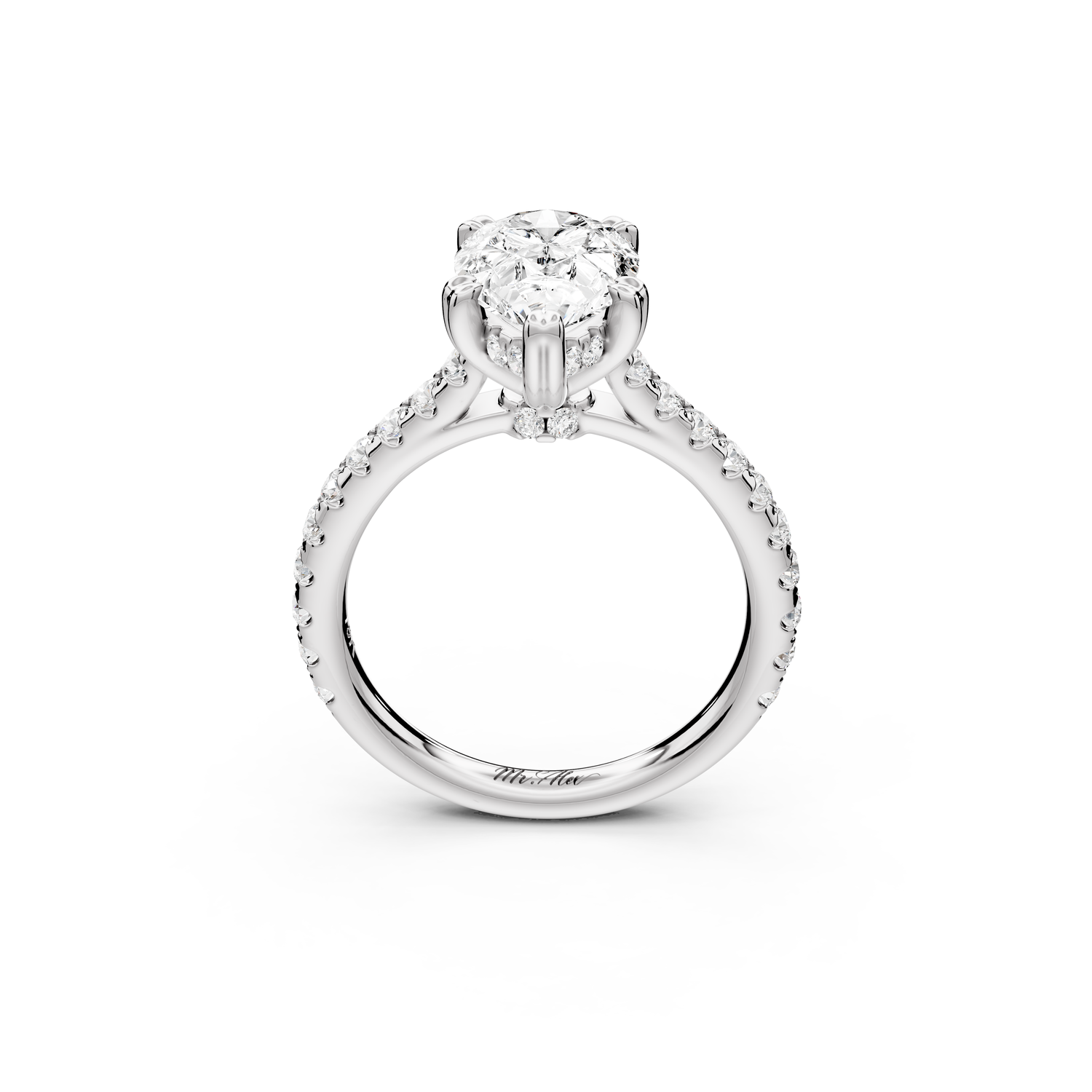 Isabella - 2ct 14k white gold pear hidden halo diamond bridge cathedral Pavé Engagement ring