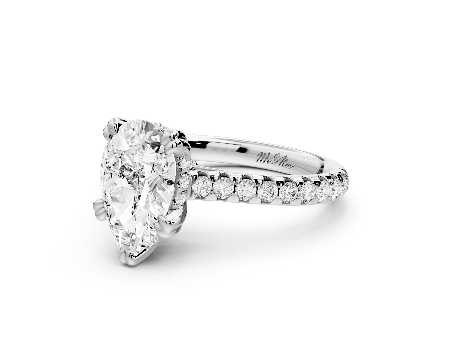 Isabella - 2ct 14k white gold pear hidden halo diamond bridge cathedral Pavé Engagement ring