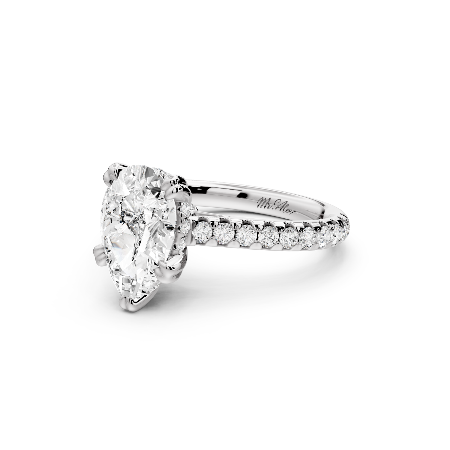 Isabella - 2ct 14k white gold pear hidden halo diamond bridge cathedral Pavé Engagement ring