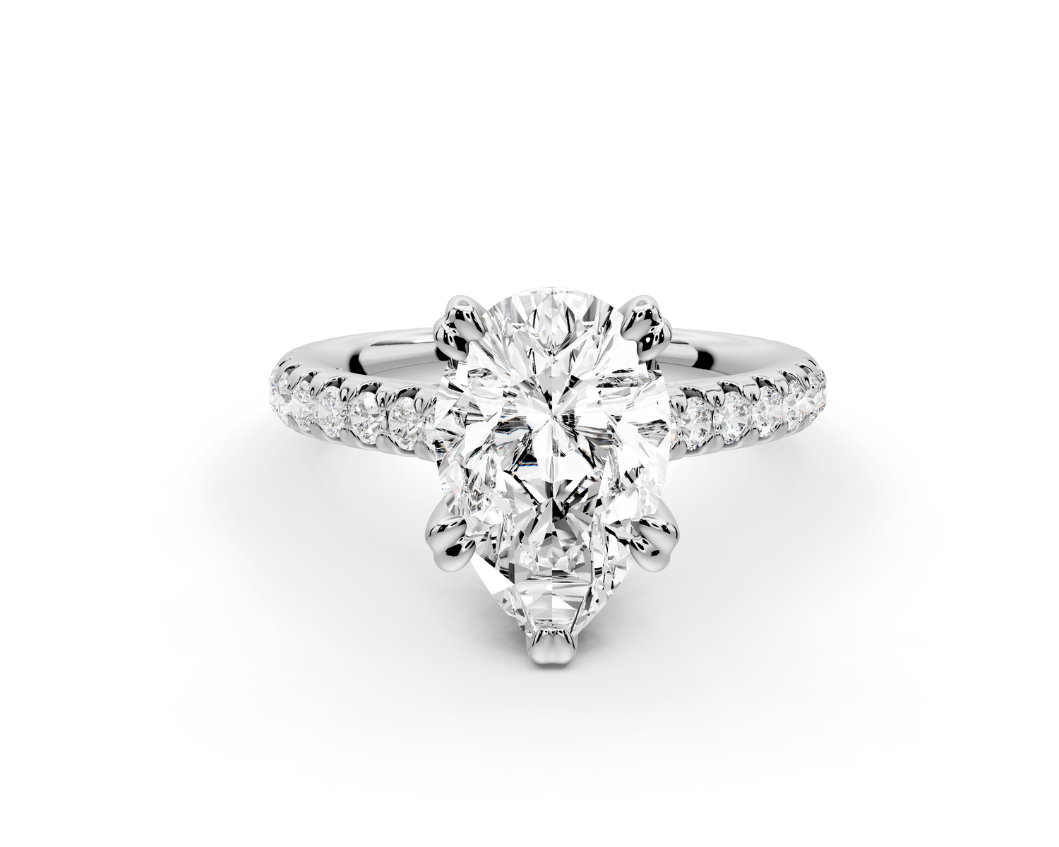 Isabella - 2ct 14k white gold pear hidden halo diamond bridge cathedral Pavé Engagement ring