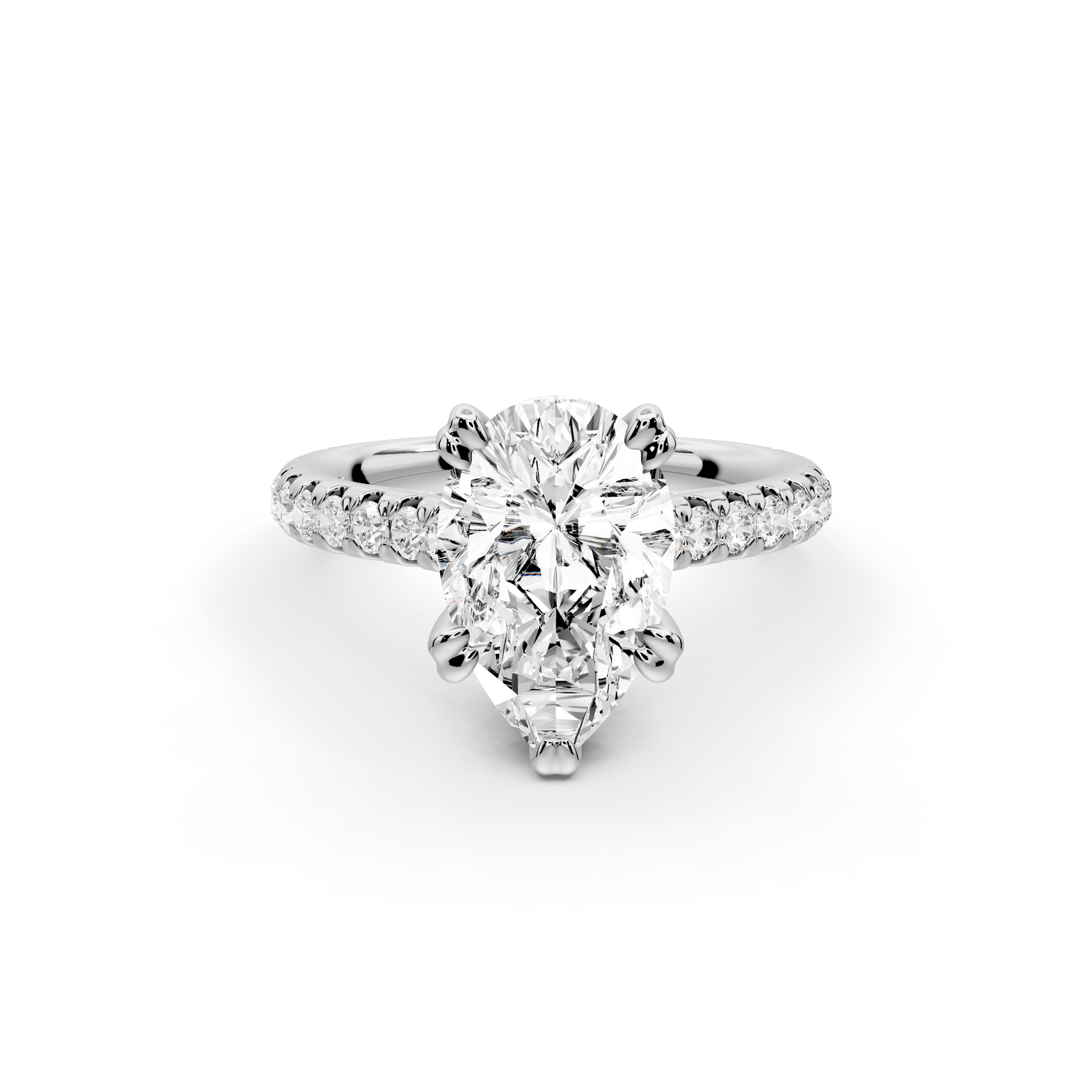 Isabella - 2ct 14k white gold pear hidden halo diamond bridge cathedral Pavé Engagement ring