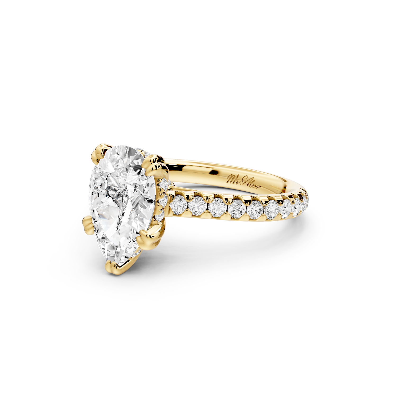 Isabella - 2ct 14k yellow gold pear hidden halo diamond bridge cathedral Pavé Engagement ring