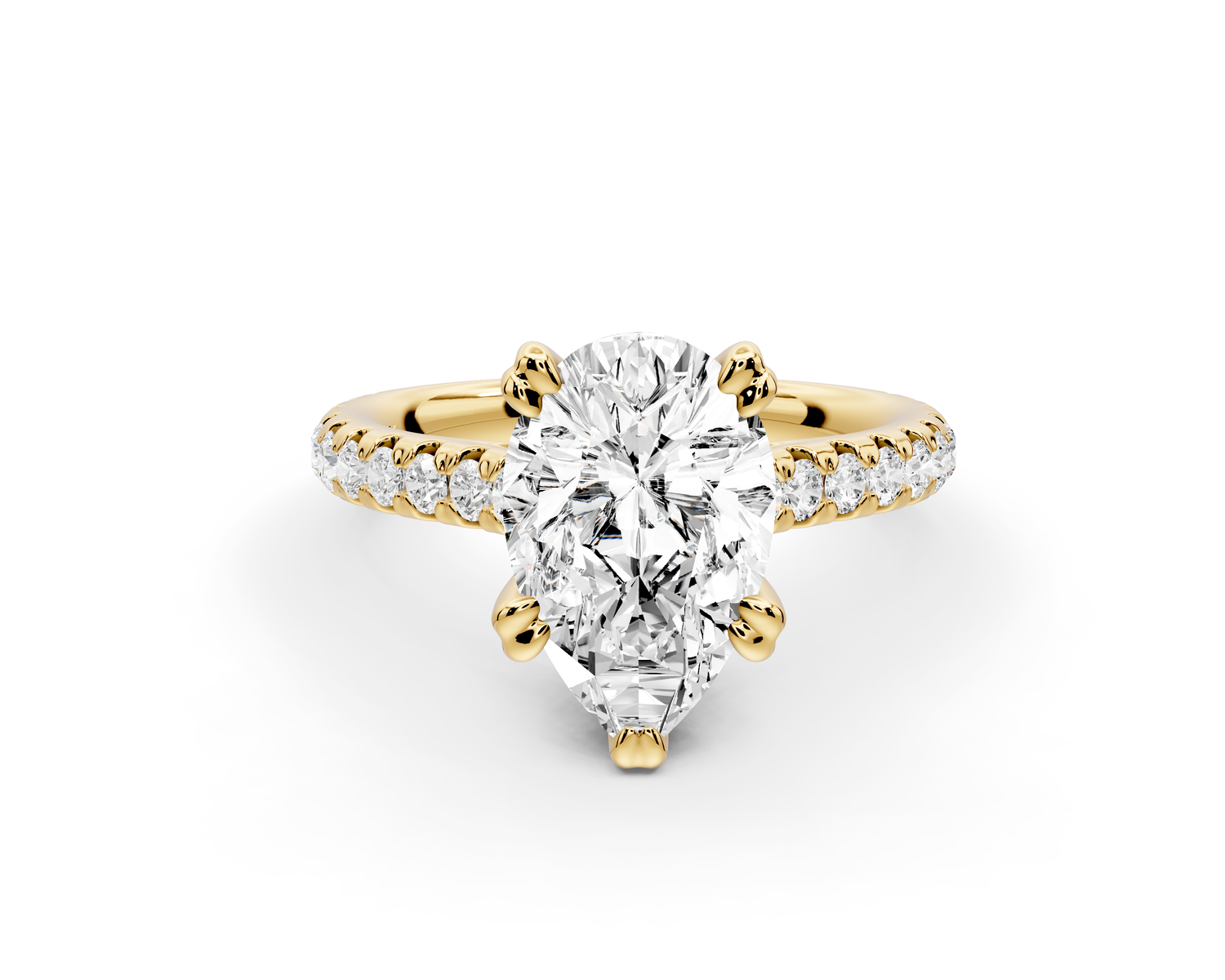 Isabella - 2ct 14k yellow gold pear hidden halo diamond bridge cathedral Pavé Engagement ring