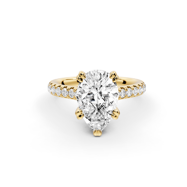 Isabella - 2ct 14k yellow gold pear hidden halo diamond bridge cathedral Pavé Engagement ring