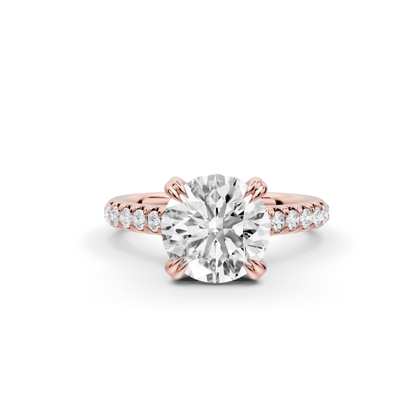 Isabella - 2ct 14k rose gold round hidden halo diamond bridge cathedral Pavé engagment ring