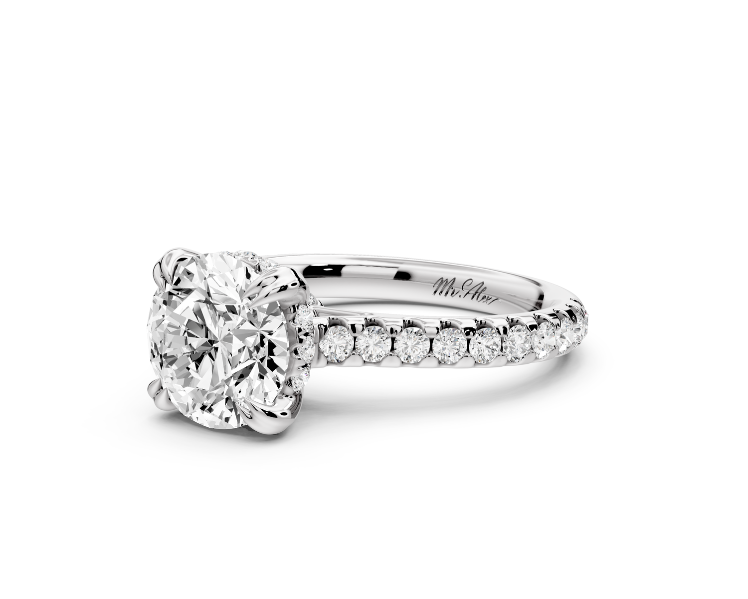 Isabella - 2ct 14k white gold round hidden halo diamond bridge cathedral Pavé engagment ring
