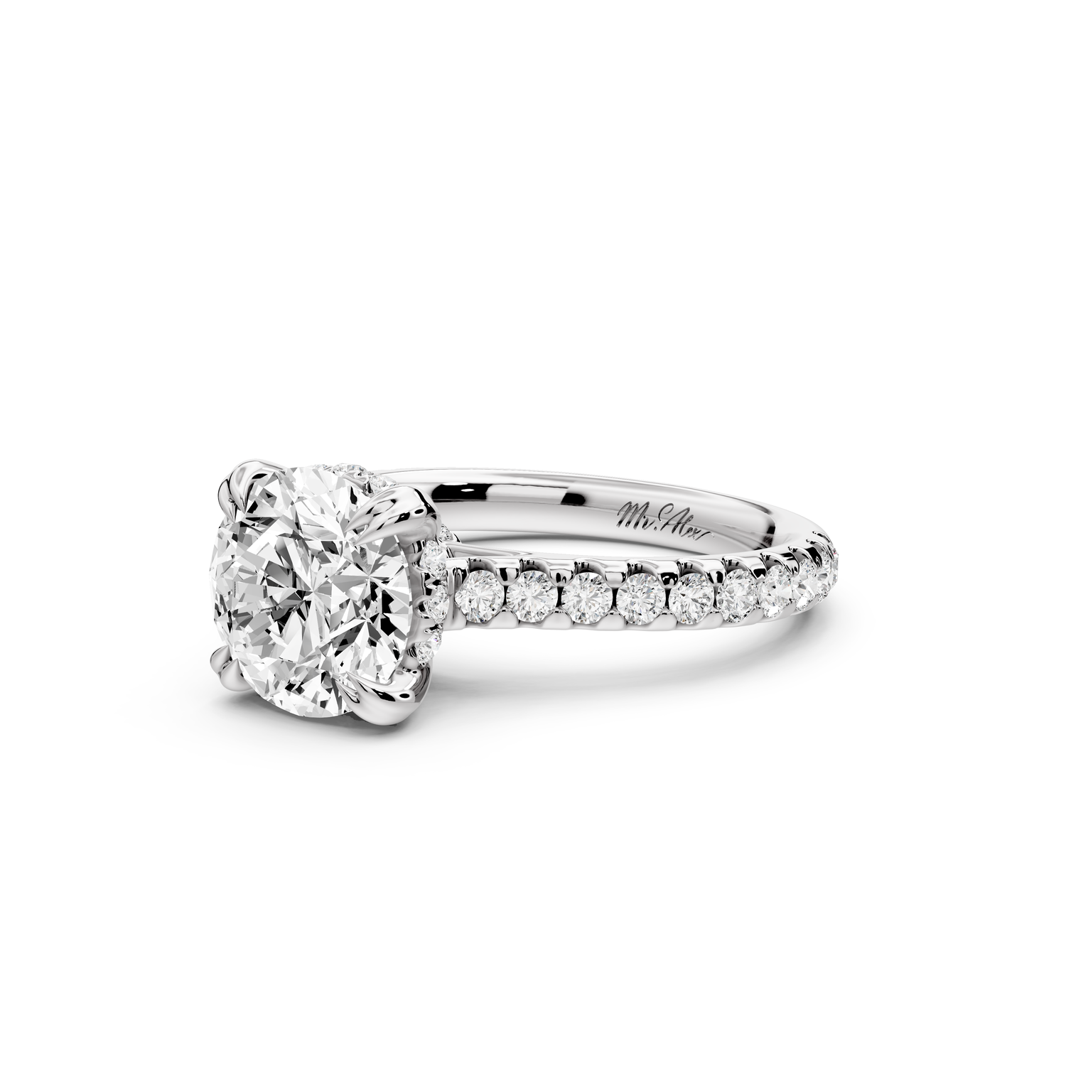 Isabella - 2ct 14k white gold round hidden halo diamond bridge cathedral Pavé engagment ring