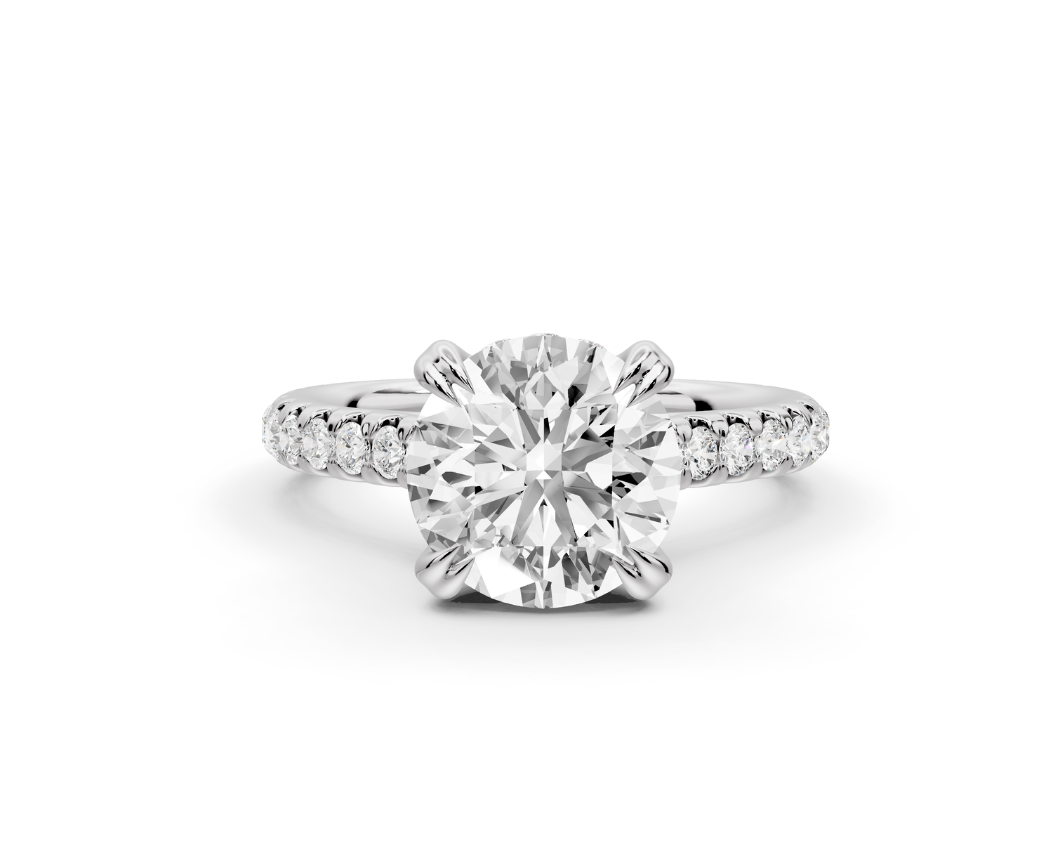 Isabella - 2ct 14k white gold round hidden halo diamond bridge cathedral Pavé engagment ring