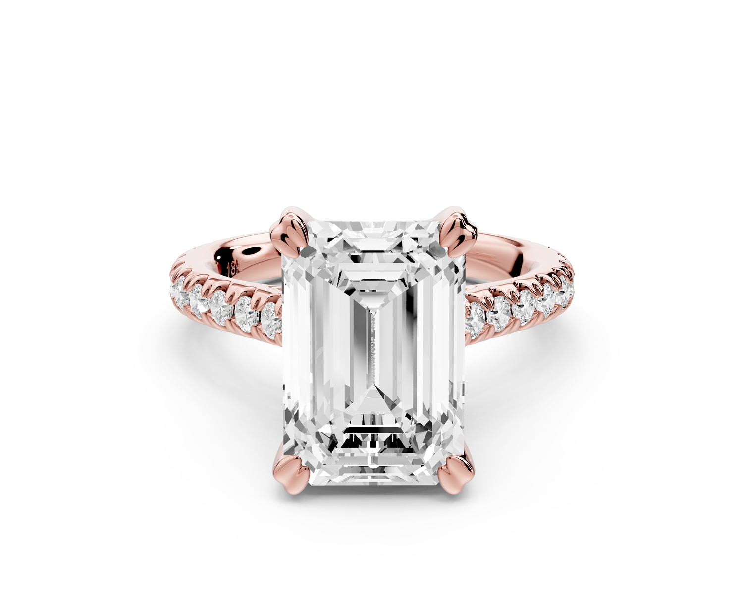 Isabella - 3ct 14k rose gold emerald hidden halo diamond bridge cathedral Pavé Engagement ring