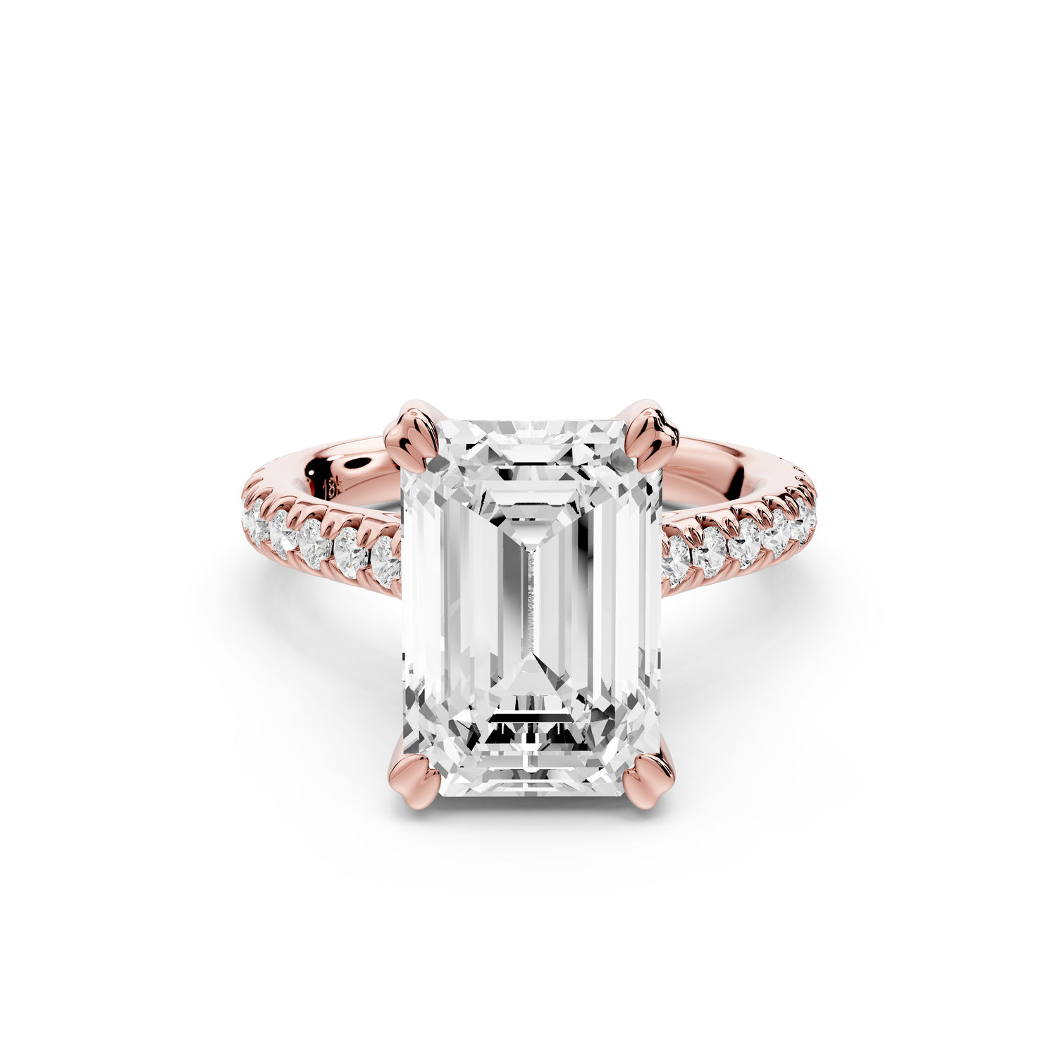 Isabella - 3ct 14k rose gold emerald hidden halo diamond bridge cathedral Pavé Engagement ring