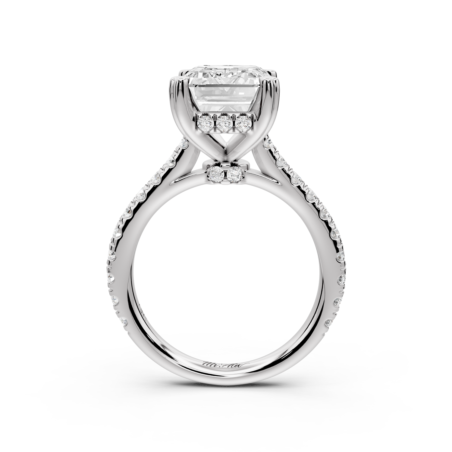 Isabella - 3ct 14k white gold emerald hidden halo diamond bridge cathedral Pavé Engagement ring