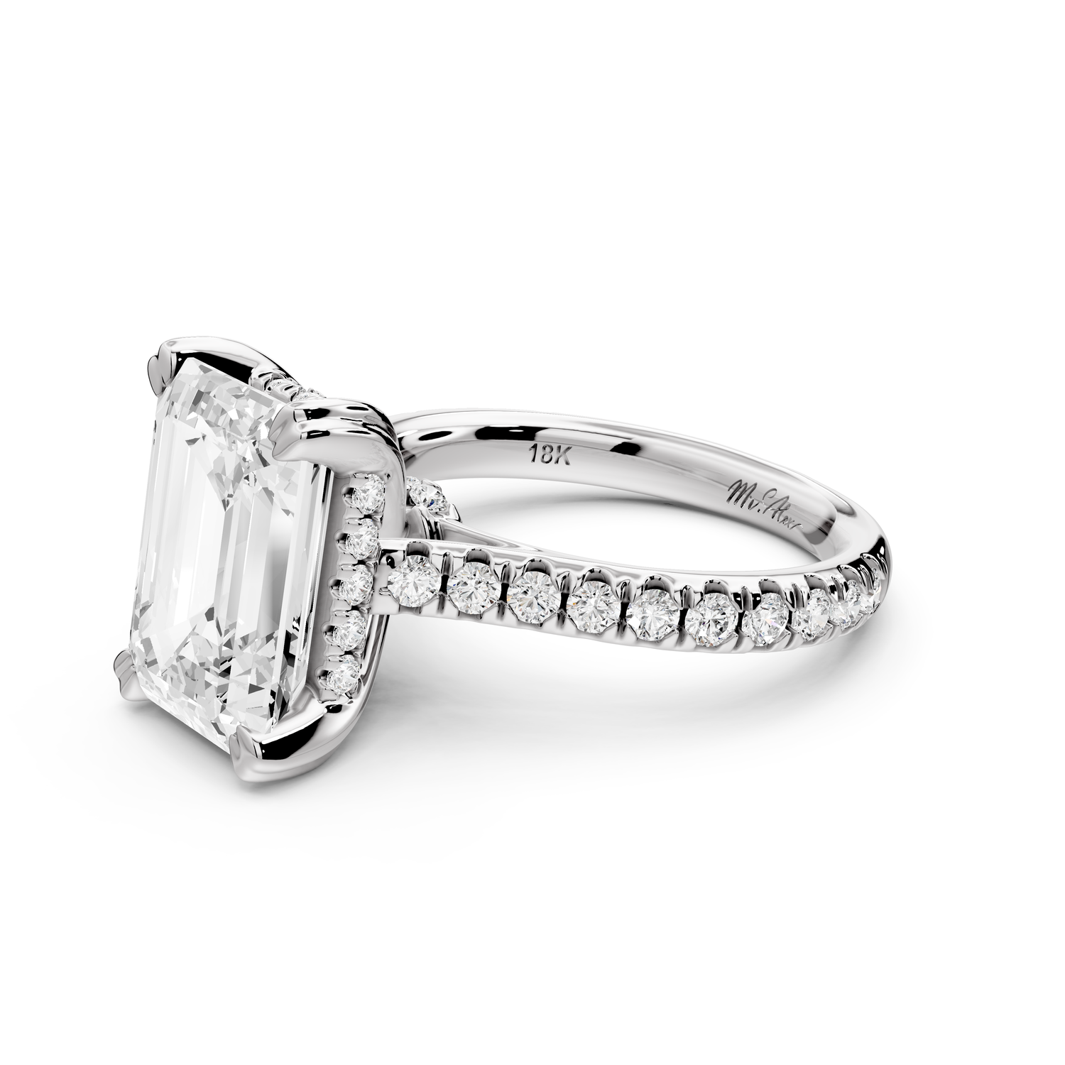 Isabella - 3ct 14k white gold emerald hidden halo diamond bridge cathedral Pavé Engagement ring
