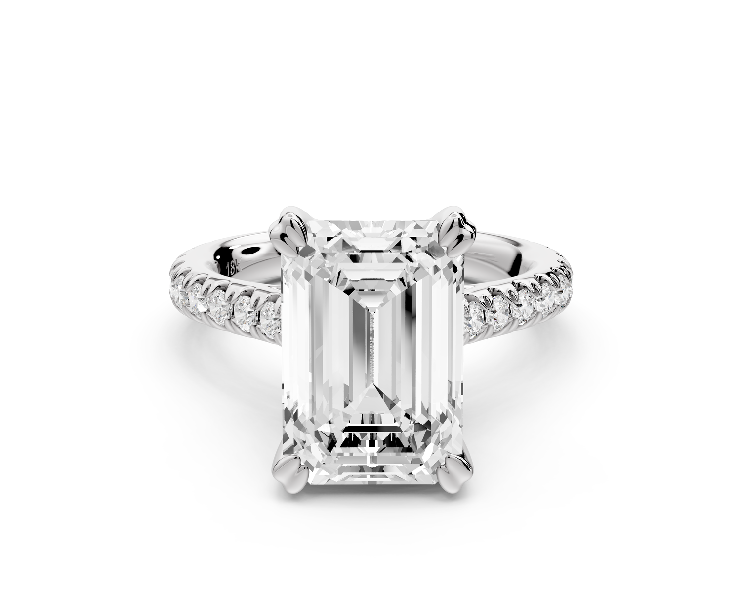 Isabella - 3ct 14k white gold emerald hidden halo diamond bridge cathedral Pavé Engagement ring
