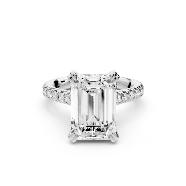 Isabella - 3ct 14k white gold emerald hidden halo diamond bridge cathedral Pavé Engagement ring