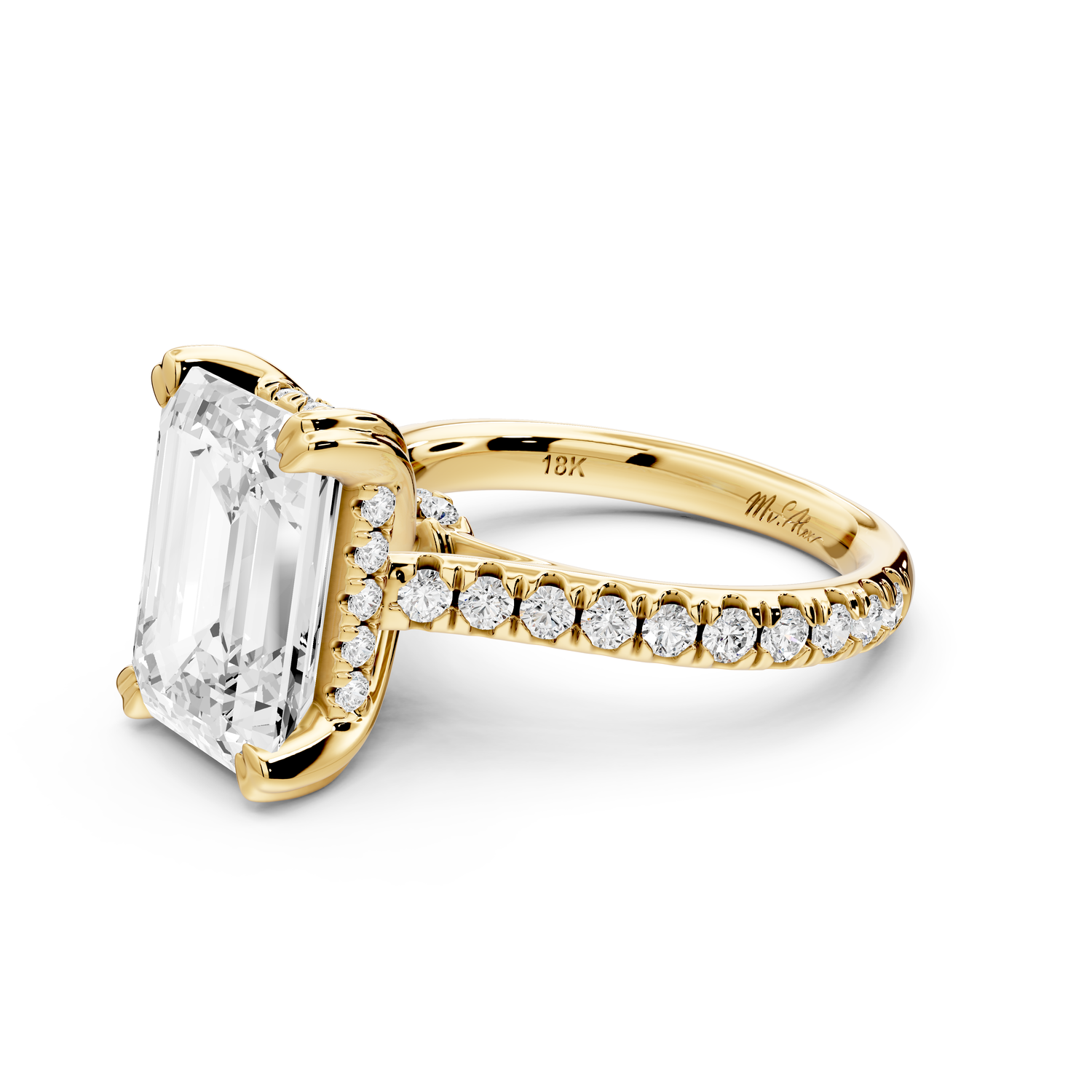 Isabella - 3ct 14k yellow gold emerald hidden halo diamond bridge cathedral Pavé Engagement ring