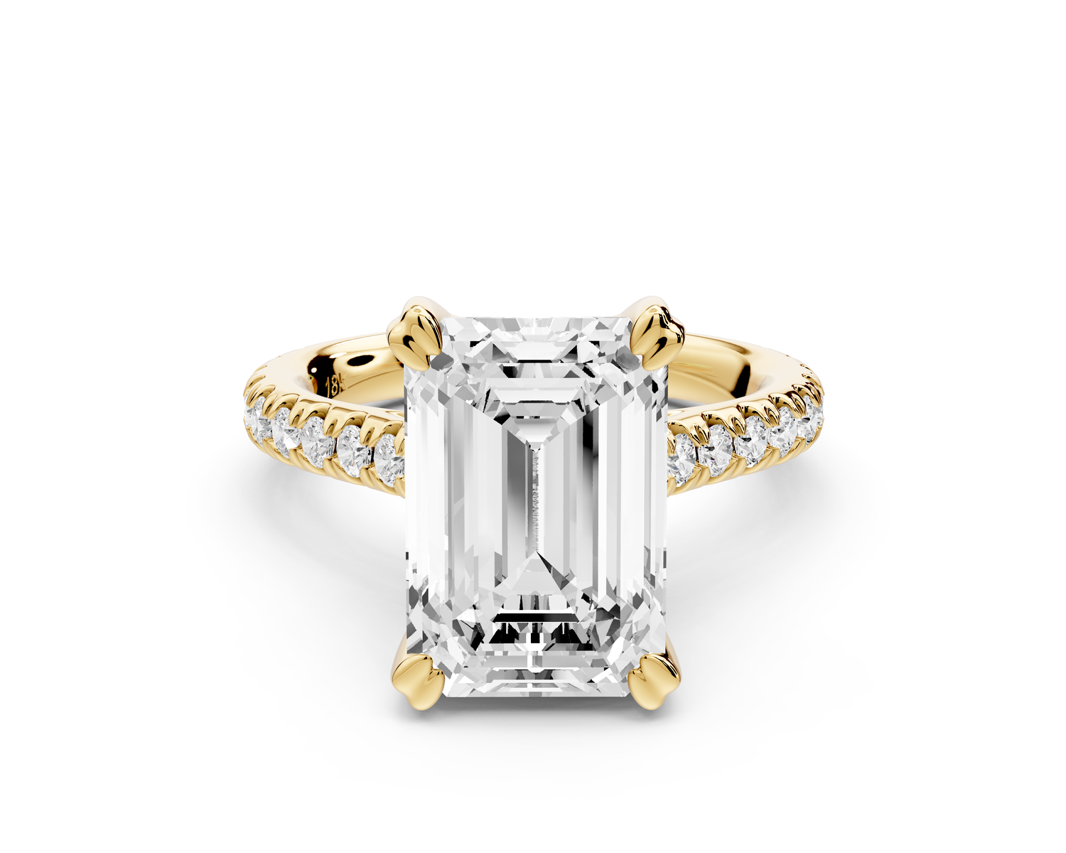 Isabella - 3ct 14k yellow gold emerald hidden halo diamond bridge cathedral Pavé Engagement ring