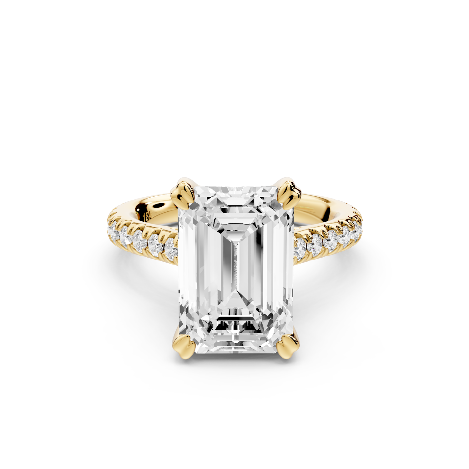 Isabella - 3ct 14k yellow gold emerald hidden halo diamond bridge cathedral Pavé Engagement ring