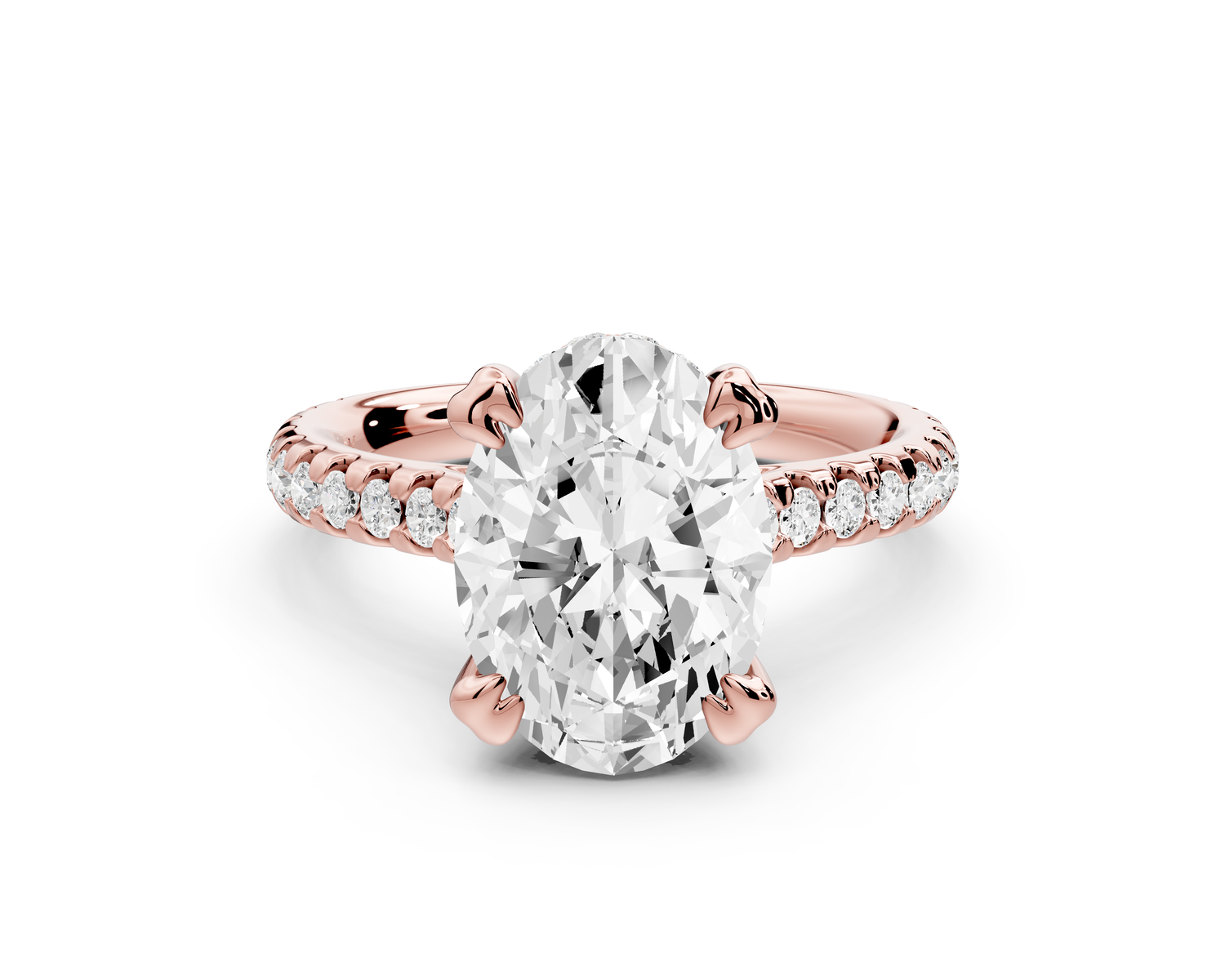 Isabella - 3ct 14k rose gold oval hidden halo diamond bridge cathedral Pavé Engagement ring