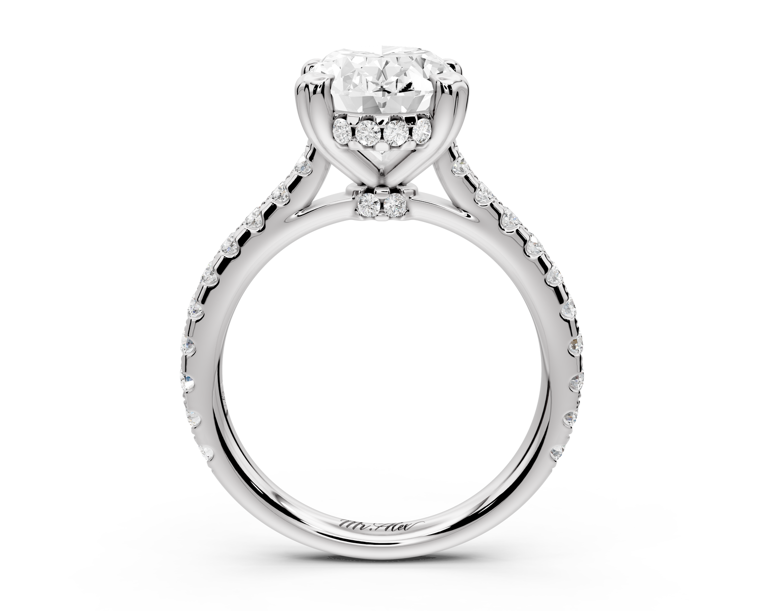 Isabella - 3ct 14k white gold oval hidden halo diamond bridge cathedral Pavé Engagement ring