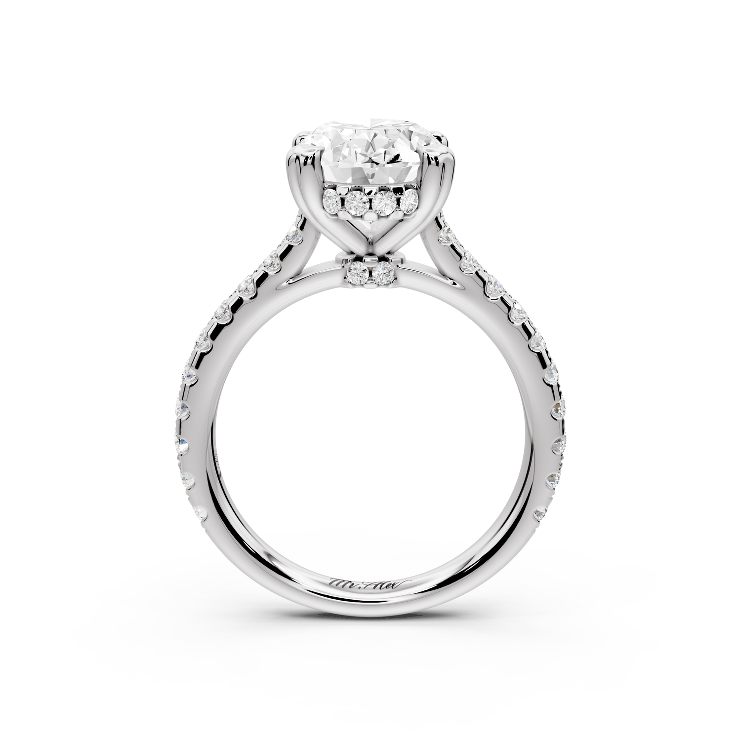 Isabella - 3ct 14k white gold oval hidden halo diamond bridge cathedral Pavé Engagement ring