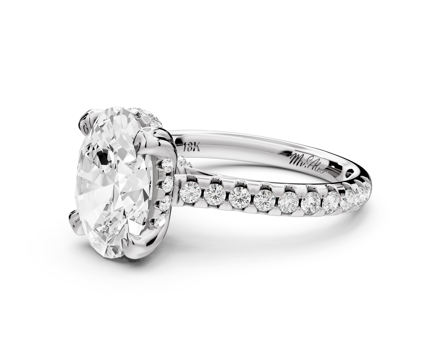 Isabella - 3ct 14k white gold oval hidden halo diamond bridge cathedral Pavé Engagement ring