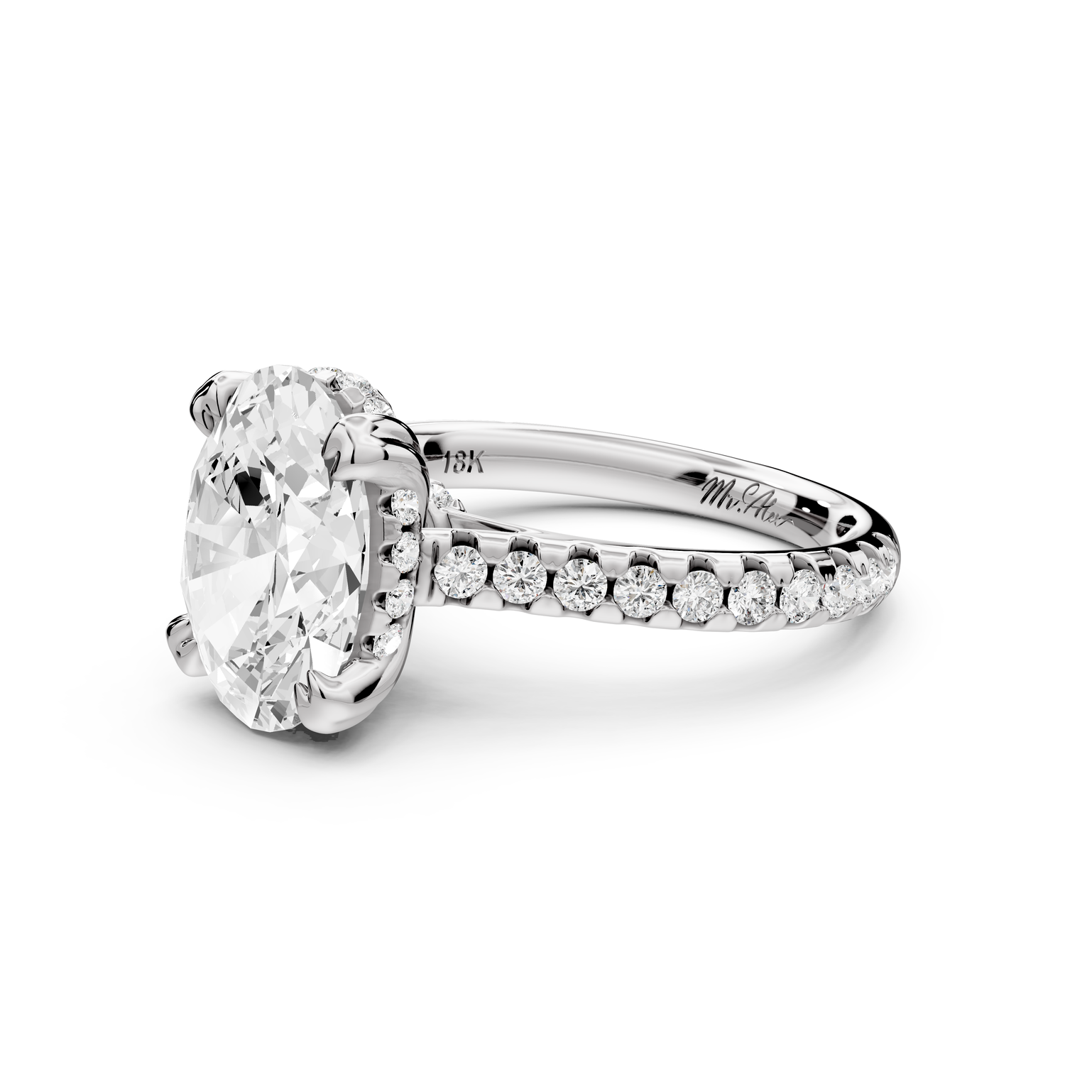 Isabella - 3ct 14k white gold oval hidden halo diamond bridge cathedral Pavé Engagement ring