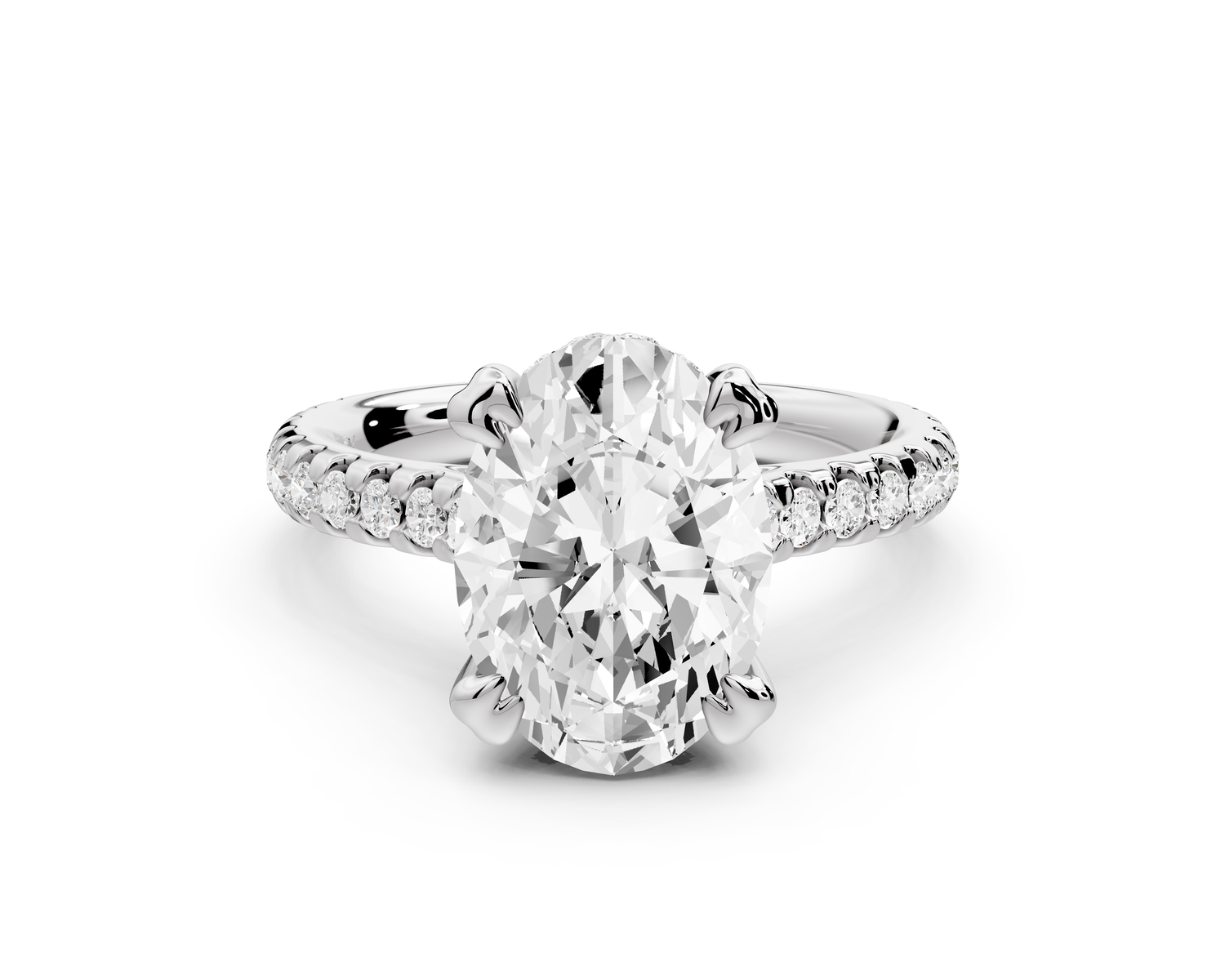 Isabella - 3ct 14k white gold oval hidden halo diamond bridge cathedral Pavé Engagement ring