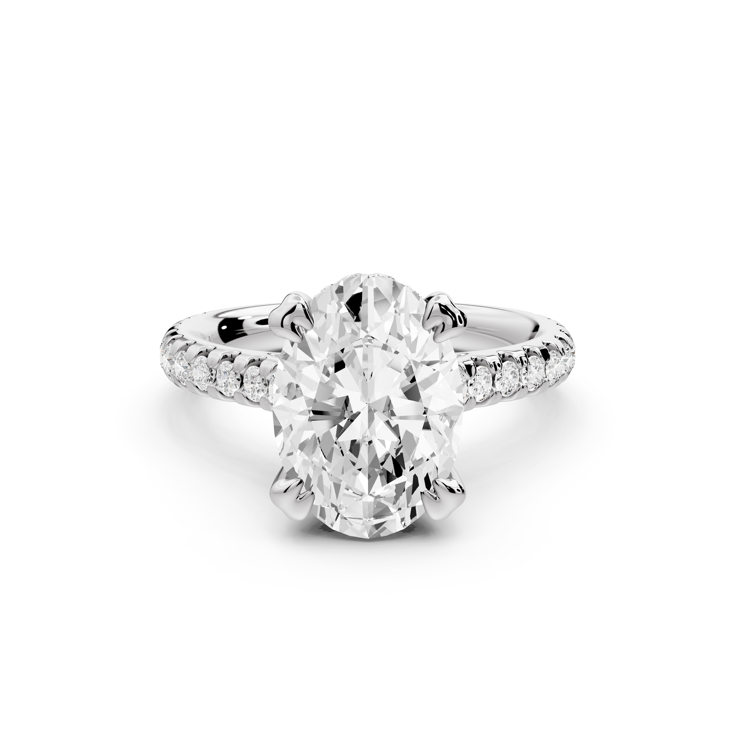 Isabella - 3ct 14k white gold oval hidden halo diamond bridge cathedral Pavé Engagement ring