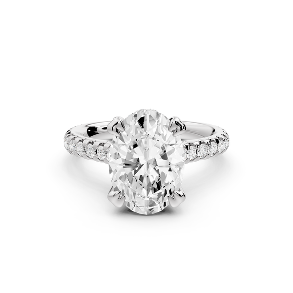 Isabella - 3ct 14k white gold oval hidden halo diamond bridge cathedral Pavé Engagement ring